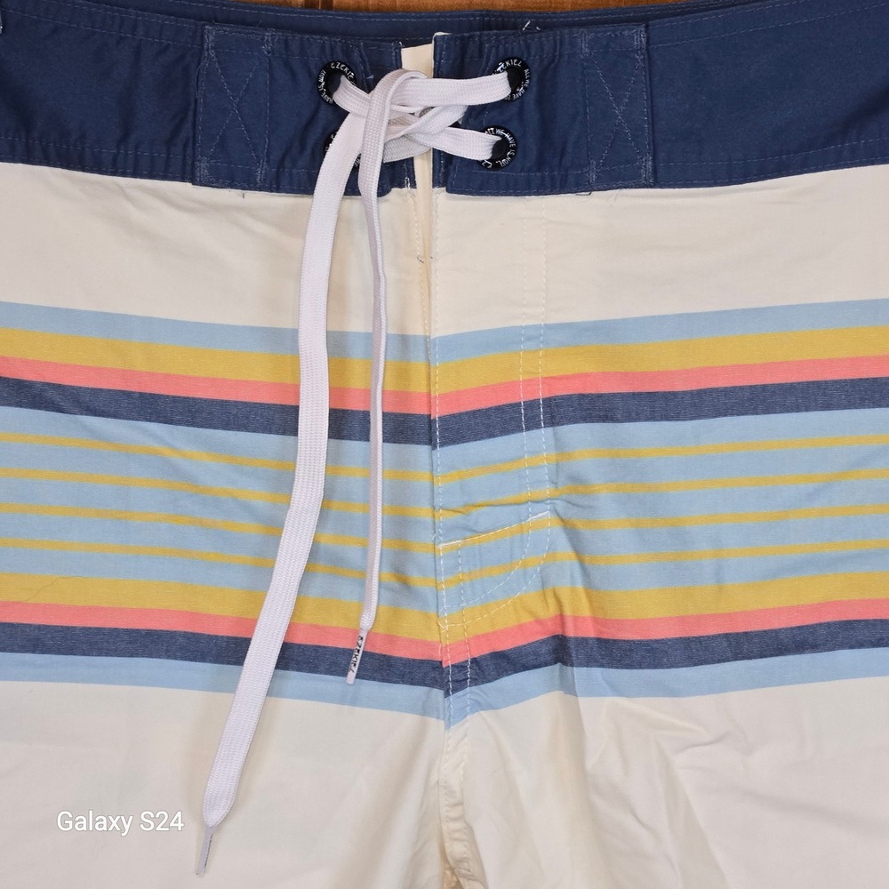 Ezekiel Mens Striped Board‎ Shorts White Navy Pink Yellow Blue Size 34 NWT Flaw